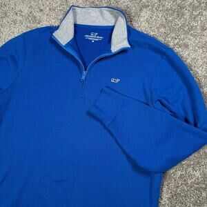 Vineyard Vines Mens M Pullover Sweater Blue 1/4 Zip Long Sleeve Tight Knit